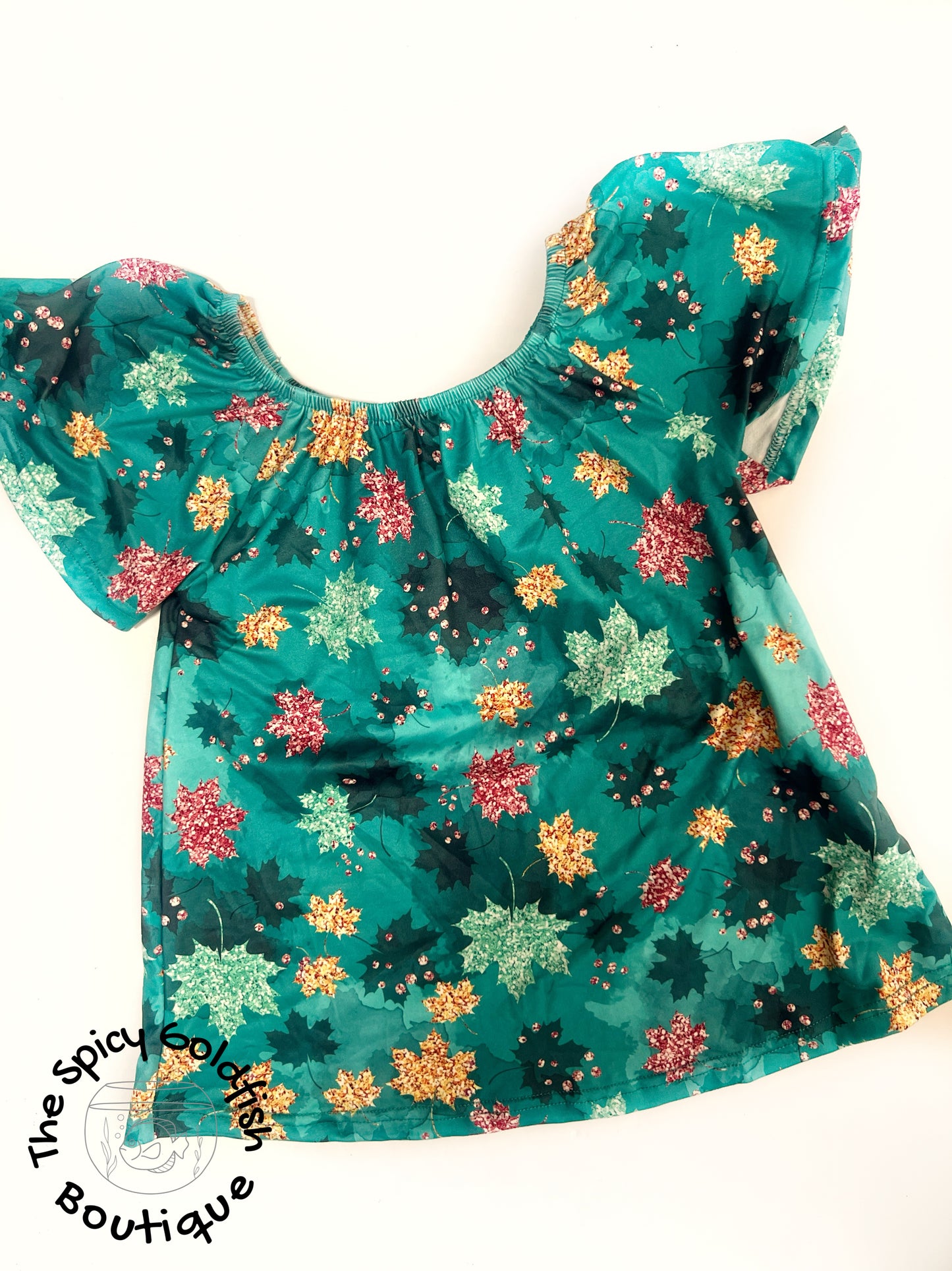 Glitter leaves flutter sleeve