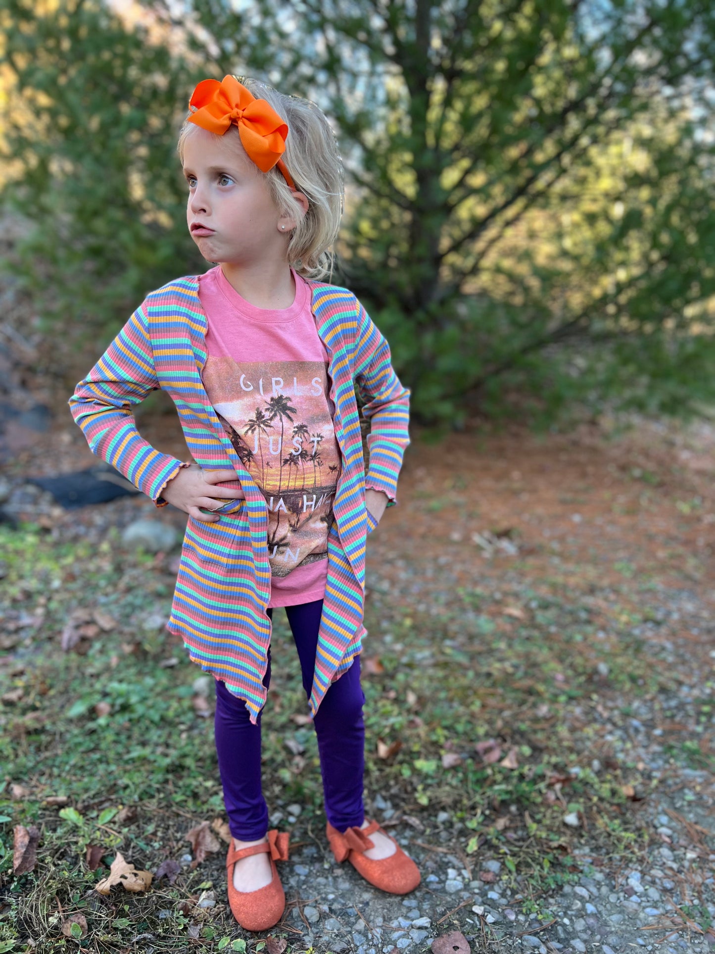 Multicolor stripe ribbed cardigan