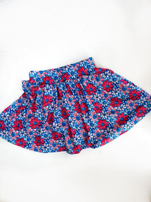 Red White Blue Floral Skort