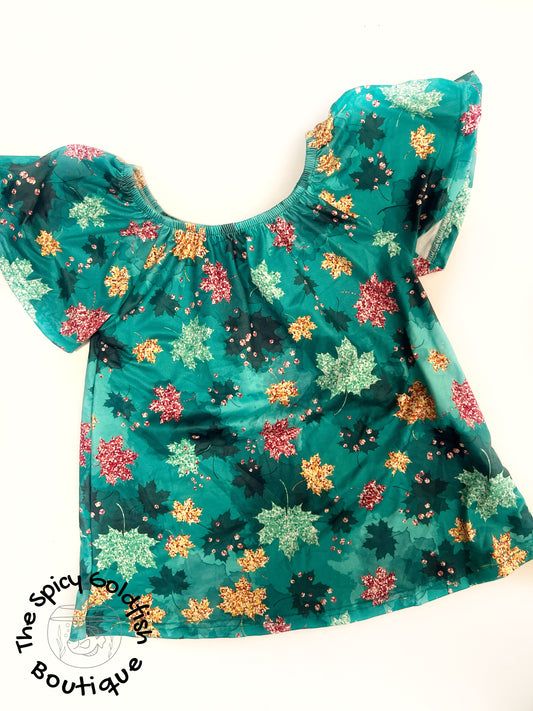 Glitter leaves flutter sleeve